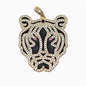 Copper Panther Pendant Micropave Zirconia Black Enamel Leopard Gold Plated, approx 30-36mm [FD19921]