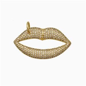 Copper Lips Pendant Micropave Zirconia Gold Plated, approx 20-37mm [FD19922]