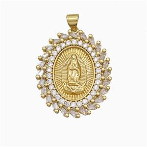 Copper Virgin Mary Pendant Pave Zirconia Oval Gold Plated, approx 25-30mm [FD19926]