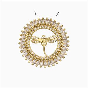 Copper Dragonfly Pendant Pave Zirconia Circle Gold Plated, approx 26mm [FD19927]