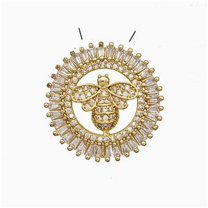 Copper Honeybee Pendant Pave Zirconia Circle Gold Plated, approx 30mm [FD19928]