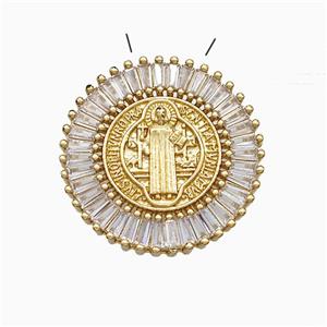 Copper Saint Jude Pendant Pave Zirconia Circle Gold Plated, approx 30mm [FD19929]
