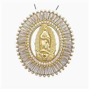 Copper Virgin Mary Pendant Pave Zirconia Oval Gold Plated, approx 32-37mm [FD19931]