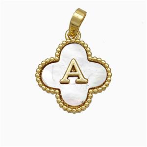 Copper Clover Pendant Pave Shell Letter-A 18K Gold Plated, approx 16mm [FD19932]