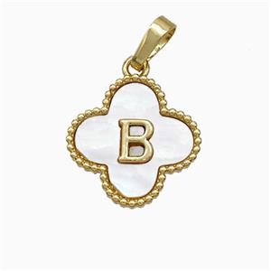Copper Clover Pendant Pave Shell Letter-B 18K Gold Plated, approx 16mm [FD19933]