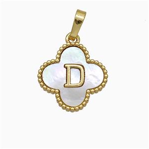 Copper Clover Pendant Pave Shell Letter-D 18K Gold Plated, approx 16mm [FD19935]