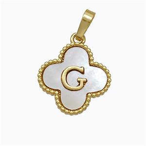 Copper Clover Pendant Pave Shell Letter-G 18K Gold Platedd, approx 16mm [FD19938]