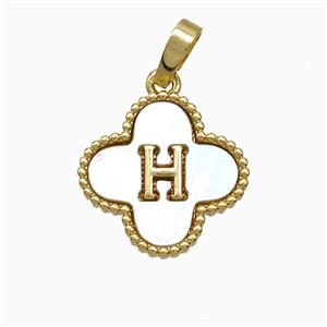 Copper Clover Pendant Pave Shell Letter-H 18K Gold Plated, approx 16mm [FD19939]