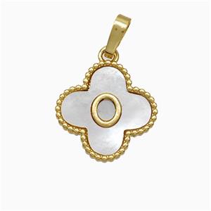 Copper Clover Pendant Pave Shell Letter-O 18K Gold Plated, approx 16mm [FD19946]