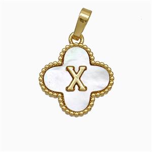 Copper Clover Pendant Pave Shell Letter-X 18K Gold Plated, approx 16mm [FD19955]
