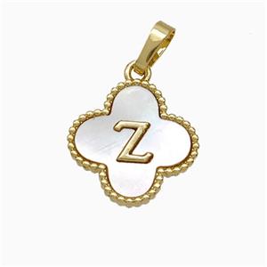 Copper Clover Pendant Pave Shell Letter-Z 18K Gold Plated, approx 16mm [FD19957]