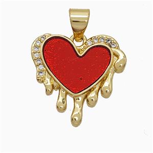 Copper Heart Pendant Pave Zirconia Red Painted 18K Gold Plated, approx 17mm [FD19964]