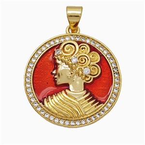 Copper Empress Pendant Pave Zirconia Red Painted 18K Gold Plated, approx 21mm [FD19971]