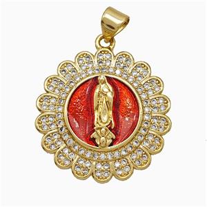 Copper Jesus Pendant Pave Zirconia Red Painted 18K Gold Plated, approx 23mm [FD19972]