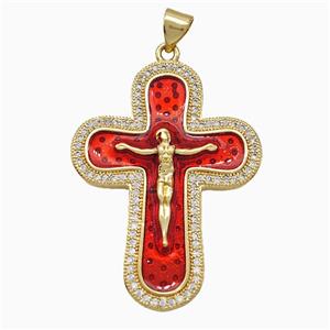 Copper Ankh Cross Pendant Pave Zirconia Red Painted 18K Gold Plated, approx 26-35mm [FD19974]