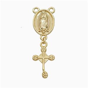 Copper Jesus Cross Pendant 2loops Gold Plated, approx 11-15mm, 10-15mm [FD19978]