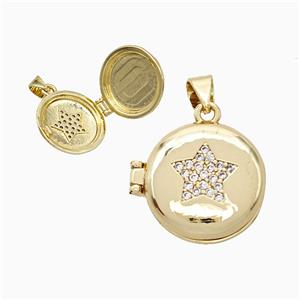 Copper Star Locket Pendant Pave Zirconia 18K Gold Plated, approx 16mm [FD19984]