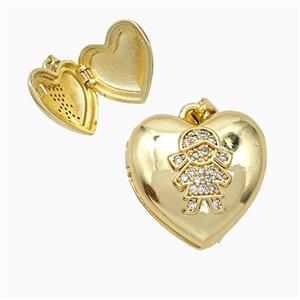 Copper Girls Heart Locket Pendant Pave Zirconia 18K Gold Plated, approx 20mm [FD19988]