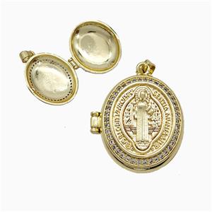 Copper Saint Jude Locket Pendant Pave Zirconia 18K Gold Plated, approx 20-25mm [FD19995]