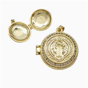 Copper Saint Jude Locket Pendant Pave Zirconia 18K Gold Plated, approx 22mm [FD19996]