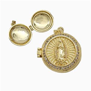 Copper Jesus Locket Pendant Pave Zirconia 18K Gold Plated, approx 22mm [FD19997]