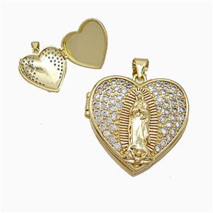Copper Jesus Locket Pendant Pave Zirconia Heart 18K Gold Plated, approx 22mm [FD19998]