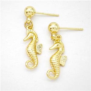Copper Seahorse Stud Earrings Gold Plated, approx 8-18mm, 5mm [FD20236]