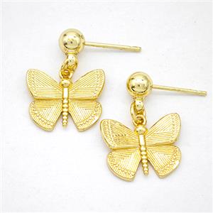 Copper Butterfly Stud Earrings Gold Plated, approx 11.5-15mm, 5mm [FD20237]