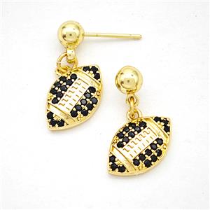 American Football Copper Stud Earrings Pave Zirconia Sports Gold Plated, approx 9-15mm, 5mm [FD20239]