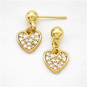 Copper Heart Stud Earrings Pave Zirconia Gold Plated, approx 9.5mm, 5mm [FD20242]