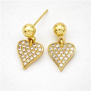 Copper Heart Stud Earrings Pave Zirconia Gold Plated, approx 10mm, 5mm [FD20243]