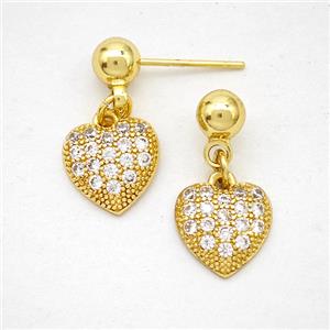 Copper Heart Stud Earrings Pave Zirconia Gold Plated, approx 10mm, 5mm [FD20244]