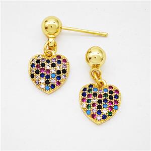 Copper Heart Stud Earrings Pave Zirconia Gold Plated, approx 10mm, 5mm [FD20245]