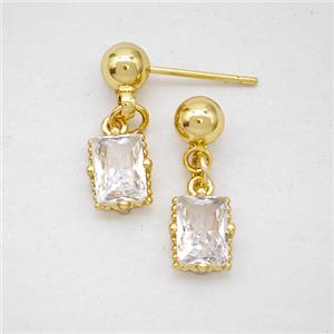 Copper Rectangle Stud Earrings Pave Crystal Glass Gold Plated, approx 6-8mm, 5mm [FD20246]