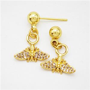 Copper Bee Stud Earrings Pave Zirconia Gold Plated, approx 7-14mm, 5mm [FD20250]