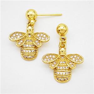 Copper HoneyBee Stud Earrings Pave Zirconia Gold Plated, approx 15-17mm, 5mm [FD20251]
