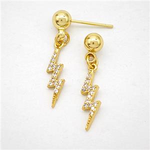 Copper Lightning Stud Earrings Pave Zirconia Gold Plated, approx 5-16mm, 5mm [FD20252]