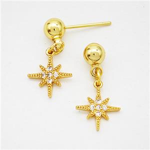 Copper Northstar Stud Earrings Pave Zirconia Gold Plated, approx 10mm, 5mm [FD20254]