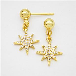 Copper Northstar Stud Earrings Pave Zirconia Gold Plated, approx 12mm, 5mm [FD20255]