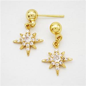 Copper Northstar Stud Earrings Pave Zirconia Gold Plated, approx 12mm, 5mm [FD20257]