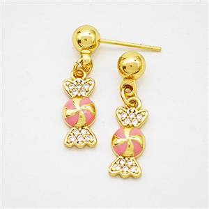 Copper Candy Stud Earrings Pink Enamel Gold Plated, approx 6-12mm, 5mm [FD20261]