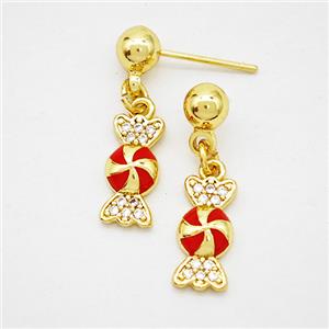Copper Candy Stud Earrings Red Enamel Gold Plated, approx 6-12mm, 5mm [FD20263]