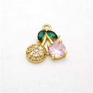 Copper Cherry Pendant Pave Zirconia Gold Plated, approx 11-12mm [FD20267]