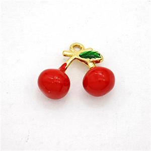 Copper Cherry Pendant Red Enamel Gold Plated, approx 11-14mm [FD20268]