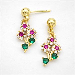 Copper Flower Stud Earrings Pave Zirconia Gold Plated, approx 10-16mm, 5mm [FD20282]