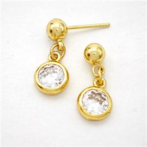 Copper Stud Earrings Pave Zirconia Gold Plated, approx 8mm, 5mm [FD20284]