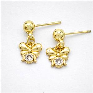 Copper Butterfly Stud Earrings Pave Zirconia Gold Plated, approx 8-9mm, 5mm [FD20286]