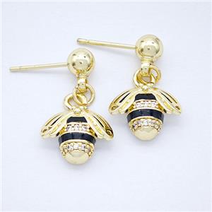 Copper Honeybee Stud Earrings Pave Zirconia Gold Plated, approx 10-12mm, 5mm [FD20288]