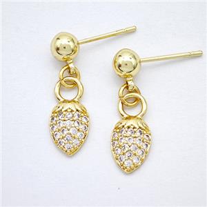 Copper Pineapple Stud Earrings Pave Zirconia Gold Plated, approx 7-10mm, 5mm [FD20290]