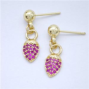 Copper Pineapple Stud Earrings Pave Zirconia Gold Plated, approx 7-10mm, 5mm [FD20291]